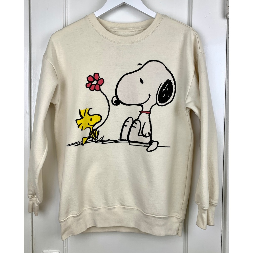 Peanuts Snoopy Woodstock Graphic Sweatshirt Cream Small Cottagecore Nostaligia - Picture 5 of 12